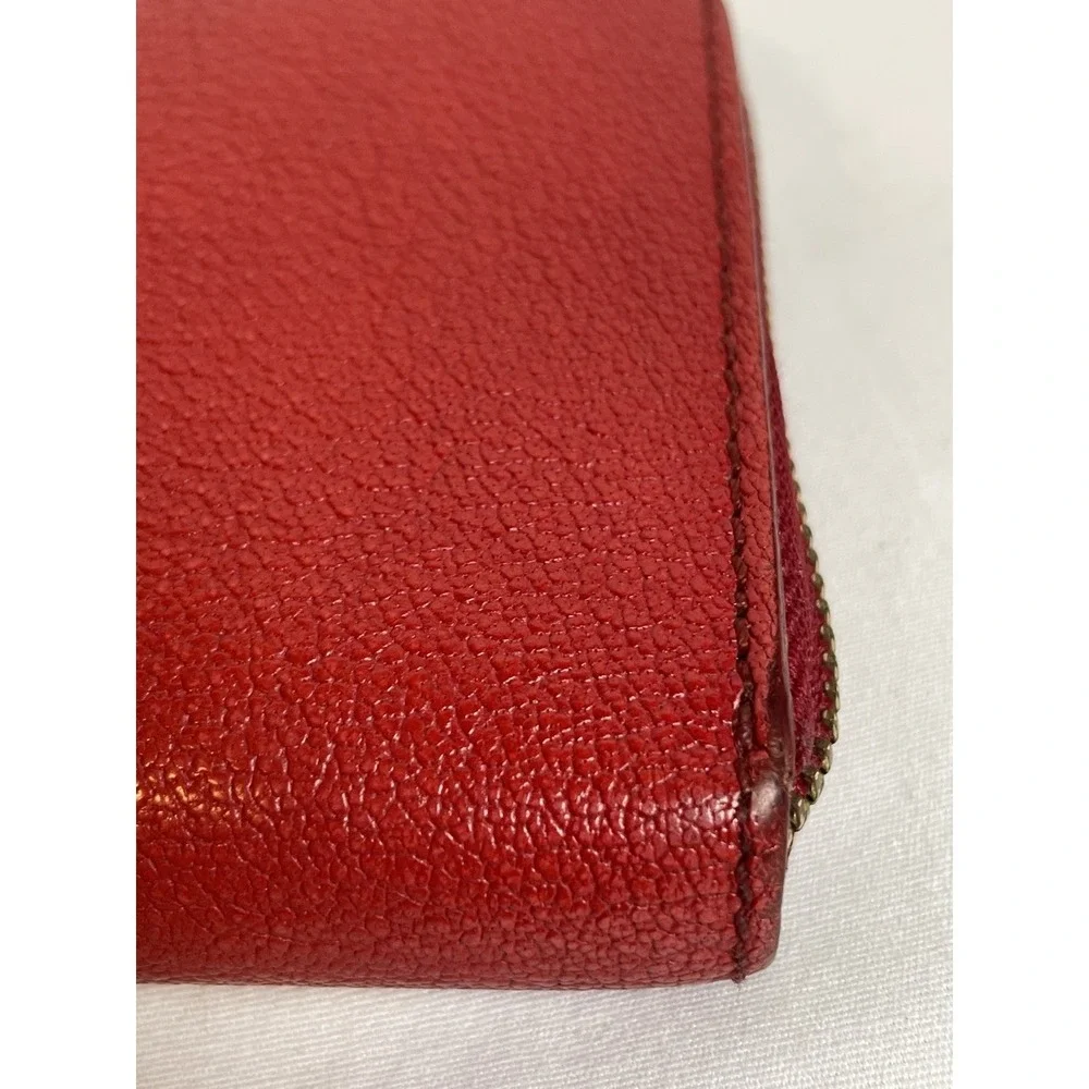90s BURBERRY Leather Wallet Women's Zip Around Red Leather 7.5x3.75" - Picture 11 of 15